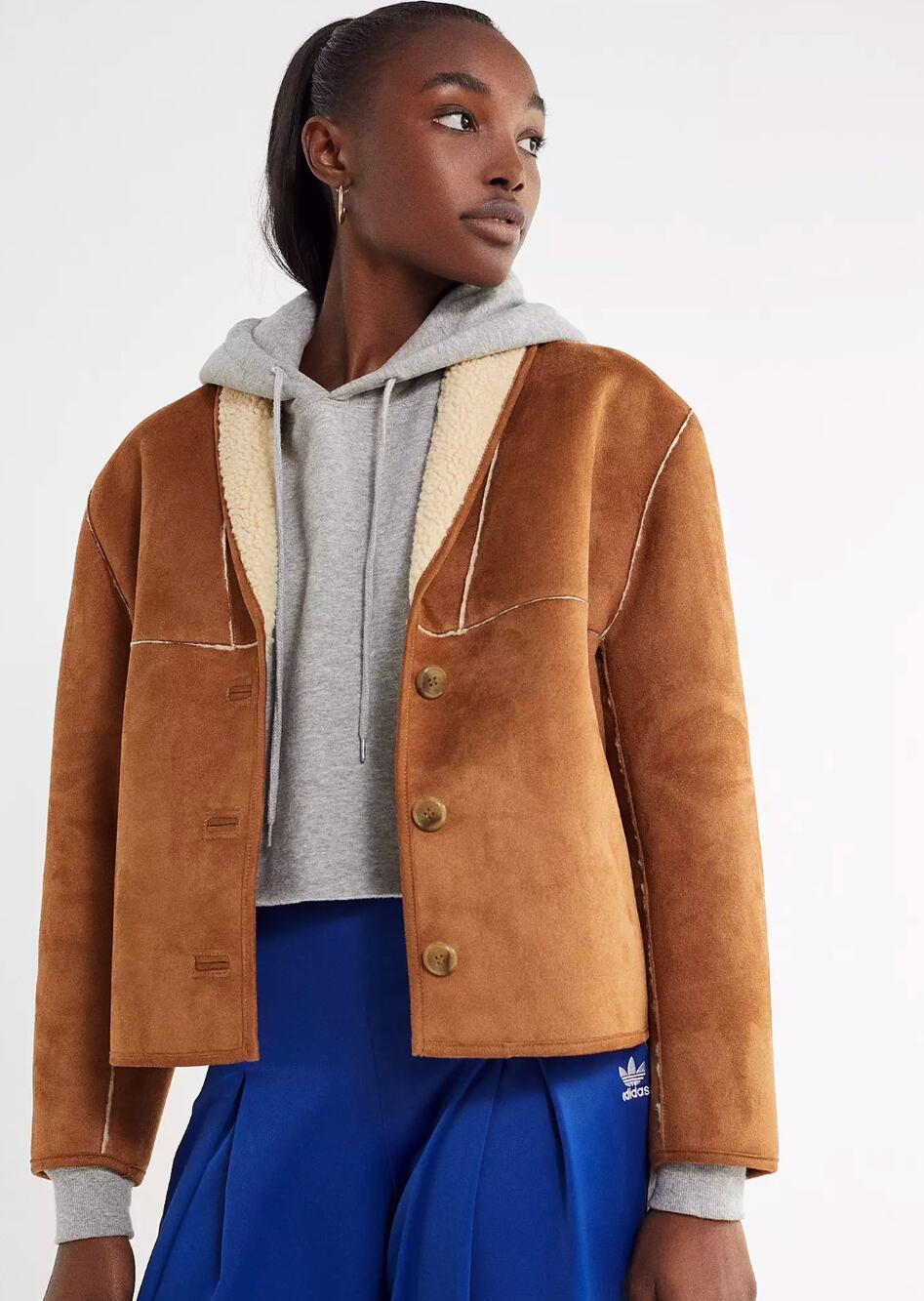 URBAN OUTFITTERS Easton Faux Suede Sherpa Jacket NWT Size Women's Large